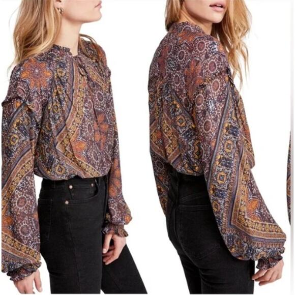 Free People Little Runaway Medallion Blouse Top Women Size Medium - Picture 1 of 11